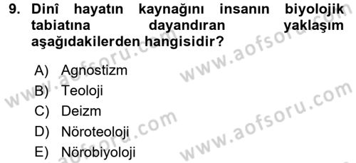 Din Psikolojisi Dersi 2016 - 2017 Yılı (Vize) Ara Sınav Soruları 9. Soru