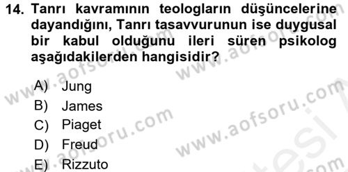 Din Psikolojisi Dersi 2016 - 2017 Yılı (Final) Dönem Sonu Sınav Soruları 14. Soru