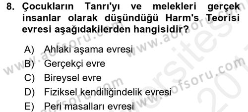 Din Psikolojisi Dersi 2016 - 2017 Yılı (Final) Dönem Sonu Sınav Soruları 8. Soru