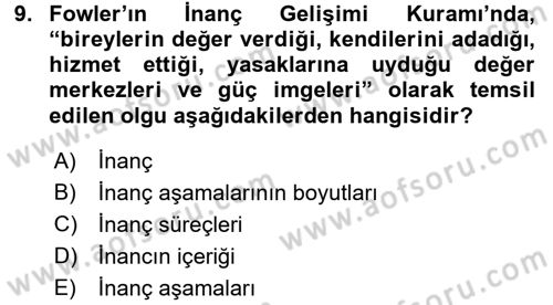Din Psikolojisi Dersi 2016 - 2017 Yılı (Final) Dönem Sonu Sınav Soruları 9. Soru