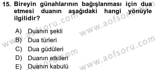Din Psikolojisi Dersi 2017 - 2018 Yılı 3 Ders Sınav Soruları 15. Soru