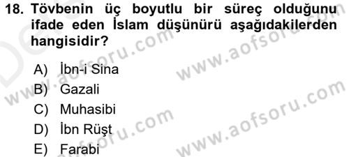 Din Psikolojisi Dersi 2017 - 2018 Yılı 3 Ders Sınav Soruları 18. Soru