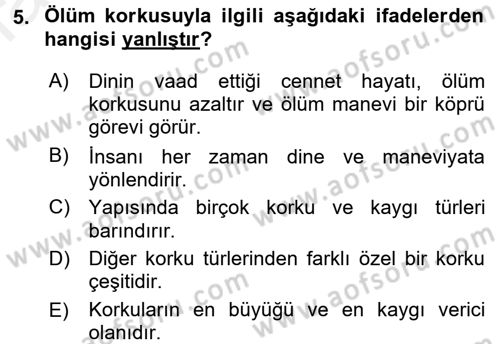 Din Psikolojisi Dersi 2017 - 2018 Yılı 3 Ders Sınav Soruları 5. Soru
