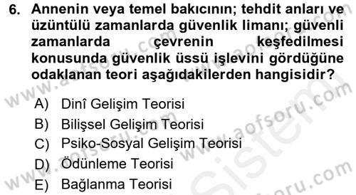 Din Psikolojisi Dersi 2017 - 2018 Yılı 3 Ders Sınav Soruları 6. Soru