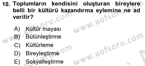 Din Psikolojisi Dersi 2017 - 2018 Yılı (Vize) Ara Sınav Soruları 10. Soru
