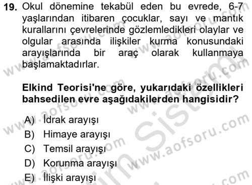 Din Psikolojisi Dersi 2017 - 2018 Yılı (Vize) Ara Sınav Soruları 19. Soru