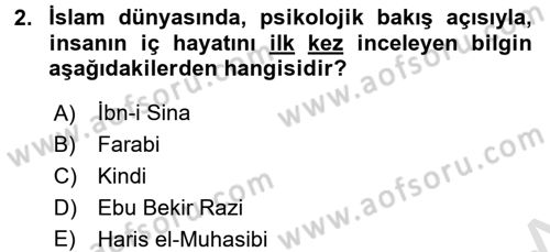 Din Psikolojisi Dersi Ara Sınavı Deneme Sınav Soruları 2. Soru