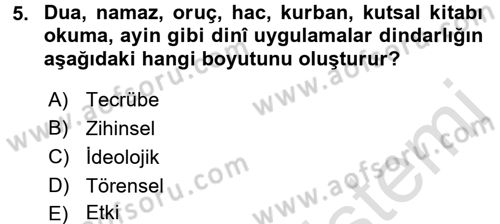 Din Psikolojisi Dersi Ara Sınavı Deneme Sınav Soruları 5. Soru