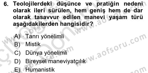 Din Psikolojisi Dersi Ara Sınavı Deneme Sınav Soruları 6. Soru