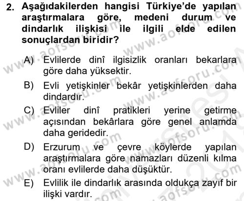 Din Psikolojisi Dersi 2017 - 2018 Yılı (Final) Dönem Sonu Sınav Soruları 2. Soru