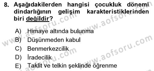Din Psikolojisi Dersi 2018 - 2019 Yılı 3 Ders Sınav Soruları 8. Soru