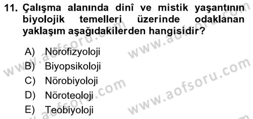 Din Psikolojisi Dersi Ara Sınavı Deneme Sınav Soruları 11. Soru