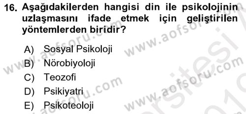 Din Psikolojisi Dersi Ara Sınavı Deneme Sınav Soruları 16. Soru