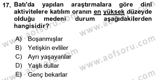 Din Psikolojisi Dersi Ara Sınavı Deneme Sınav Soruları 17. Soru