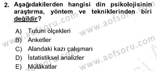 Din Psikolojisi Dersi Ara Sınavı Deneme Sınav Soruları 2. Soru