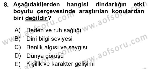 Din Psikolojisi Dersi Ara Sınavı Deneme Sınav Soruları 8. Soru