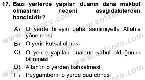 Din Psikolojisi Dersi 2018 - 2019 Yılı (Final) Dönem Sonu Sınav Soruları 17. Soru