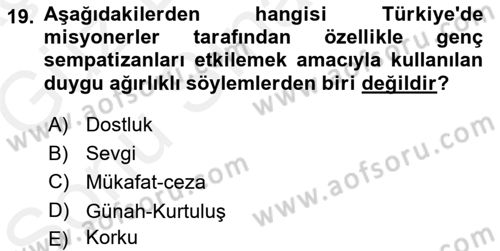 Din Psikolojisi Dersi 2018 - 2019 Yılı (Final) Dönem Sonu Sınav Soruları 19. Soru