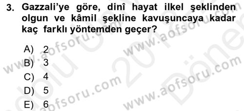 Din Psikolojisi Dersi 2018 - 2019 Yılı (Final) Dönem Sonu Sınav Soruları 3. Soru