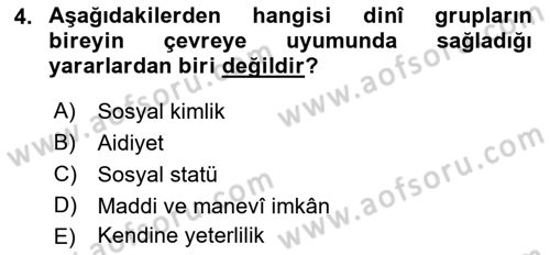 Din Psikolojisi Dersi 2018 - 2019 Yılı (Final) Dönem Sonu Sınav Soruları 4. Soru