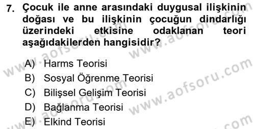 Din Psikolojisi Dersi 2018 - 2019 Yılı (Final) Dönem Sonu Sınav Soruları 7. Soru