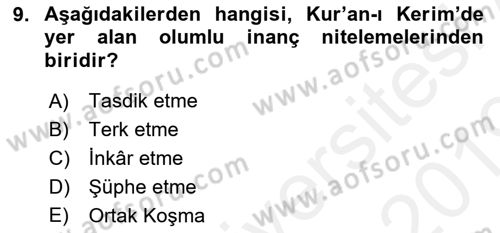 Din Psikolojisi Dersi 2018 - 2019 Yılı (Final) Dönem Sonu Sınav Soruları 9. Soru