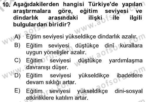 Din Psikolojisi Dersi 2018 - 2019 Yılı Yaz Okulu Sınav Soruları 10. Soru