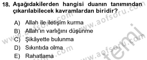 Din Psikolojisi Dersi 2018 - 2019 Yılı Yaz Okulu Sınav Soruları 18. Soru