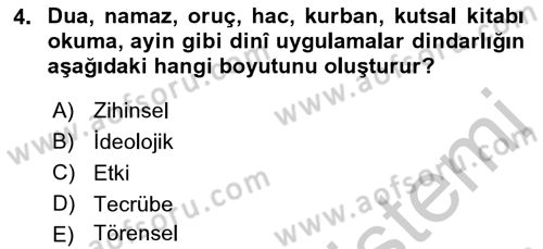 Din Psikolojisi Dersi 2018 - 2019 Yılı Yaz Okulu Sınav Soruları 4. Soru