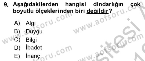 Din Psikolojisi Dersi 2018 - 2019 Yılı Yaz Okulu Sınav Soruları 9. Soru