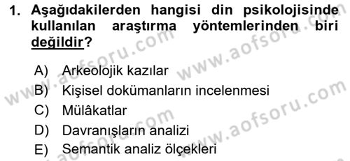 Din Psikolojisi Dersi 2019 - 2020 Yılı (Vize) Ara Sınav Soruları 1. Soru