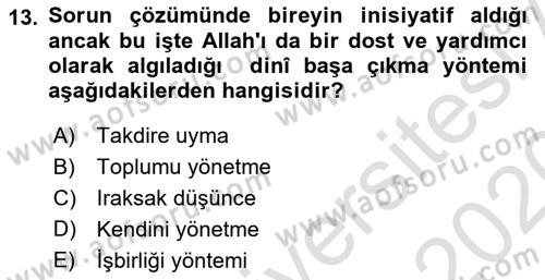 Din Psikolojisi Dersi Ara Sınavı Deneme Sınav Soruları 13. Soru