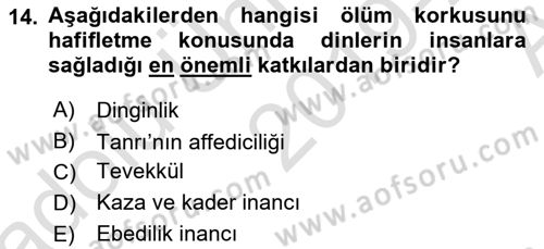 Din Psikolojisi Dersi Ara Sınavı Deneme Sınav Soruları 14. Soru
