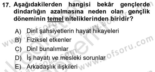 Din Psikolojisi Dersi Ara Sınavı Deneme Sınav Soruları 17. Soru