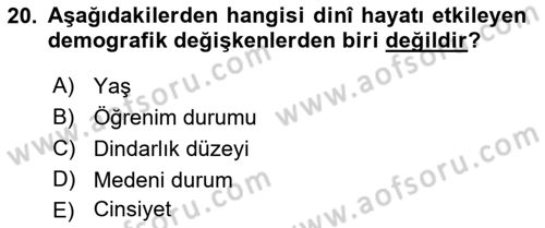 Din Psikolojisi Dersi Ara Sınavı Deneme Sınav Soruları 20. Soru