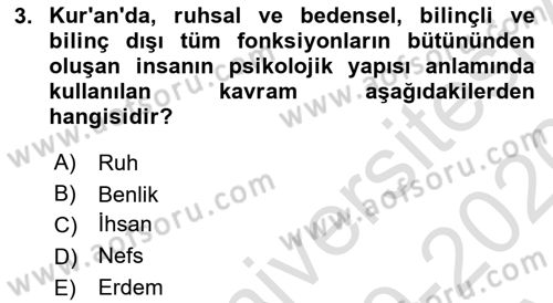 Din Psikolojisi Dersi 2019 - 2020 Yılı (Vize) Ara Sınav Soruları 3. Soru