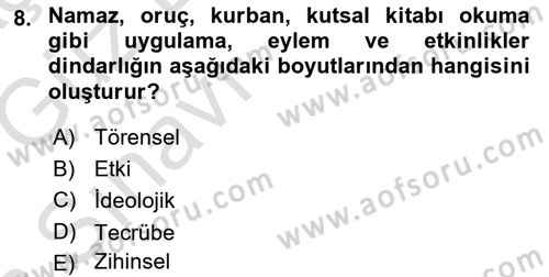 Din Psikolojisi Dersi Ara Sınavı Deneme Sınav Soruları 8. Soru