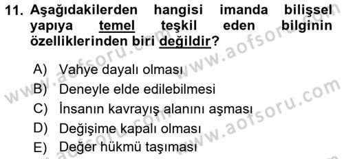 Din Psikolojisi Dersi 2019 - 2020 Yılı (Final) Dönem Sonu Sınav Soruları 11. Soru