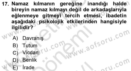 Din Psikolojisi Dersi 2019 - 2020 Yılı (Final) Dönem Sonu Sınav Soruları 17. Soru