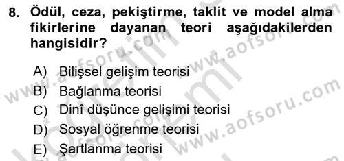 Din Psikolojisi Dersi 2019 - 2020 Yılı (Final) Dönem Sonu Sınav Soruları 8. Soru