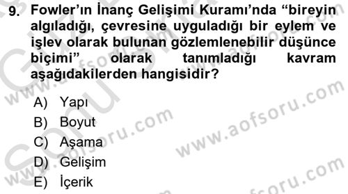 Din Psikolojisi Dersi 2019 - 2020 Yılı (Final) Dönem Sonu Sınav Soruları 9. Soru