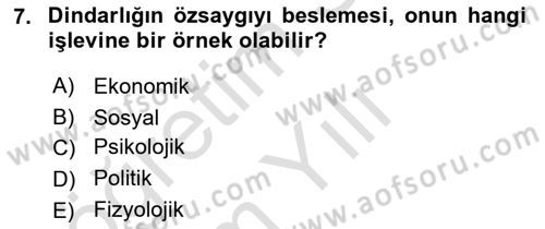 Din Psikolojisi Dersi 2020 - 2021 Yılı Yaz Okulu Sınav Soruları 7. Soru