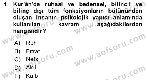 Din Psikolojisi Dersi Ara Sınavı Deneme Sınav Soruları 1. Soru