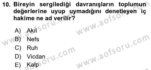 Din Psikolojisi Dersi Ara Sınavı Deneme Sınav Soruları 10. Soru