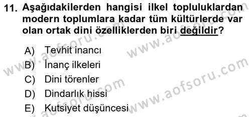 Din Psikolojisi Dersi Ara Sınavı Deneme Sınav Soruları 11. Soru