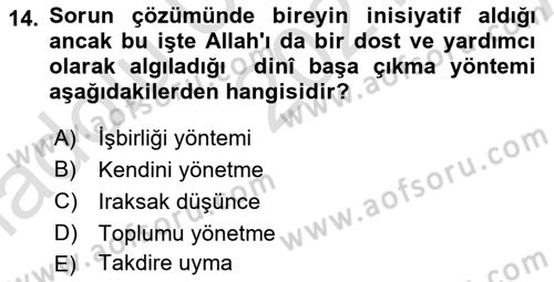 Din Psikolojisi Dersi Ara Sınavı Deneme Sınav Soruları 14. Soru