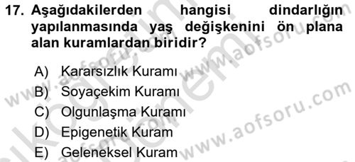 Din Psikolojisi Dersi Ara Sınavı Deneme Sınav Soruları 17. Soru