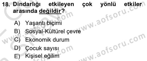 Din Psikolojisi Dersi Ara Sınavı Deneme Sınav Soruları 18. Soru