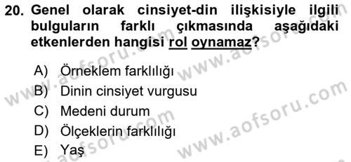 Din Psikolojisi Dersi Ara Sınavı Deneme Sınav Soruları 20. Soru