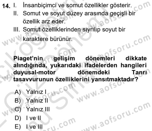 Din Psikolojisi Dersi 2021 - 2022 Yılı (Final) Dönem Sonu Sınav Soruları 14. Soru